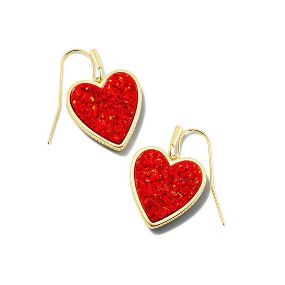 *SOLD* NWT! Kendra Scott Heart Gold Drop Earrings in Red Kyocera Opal - Picture 3 of 6